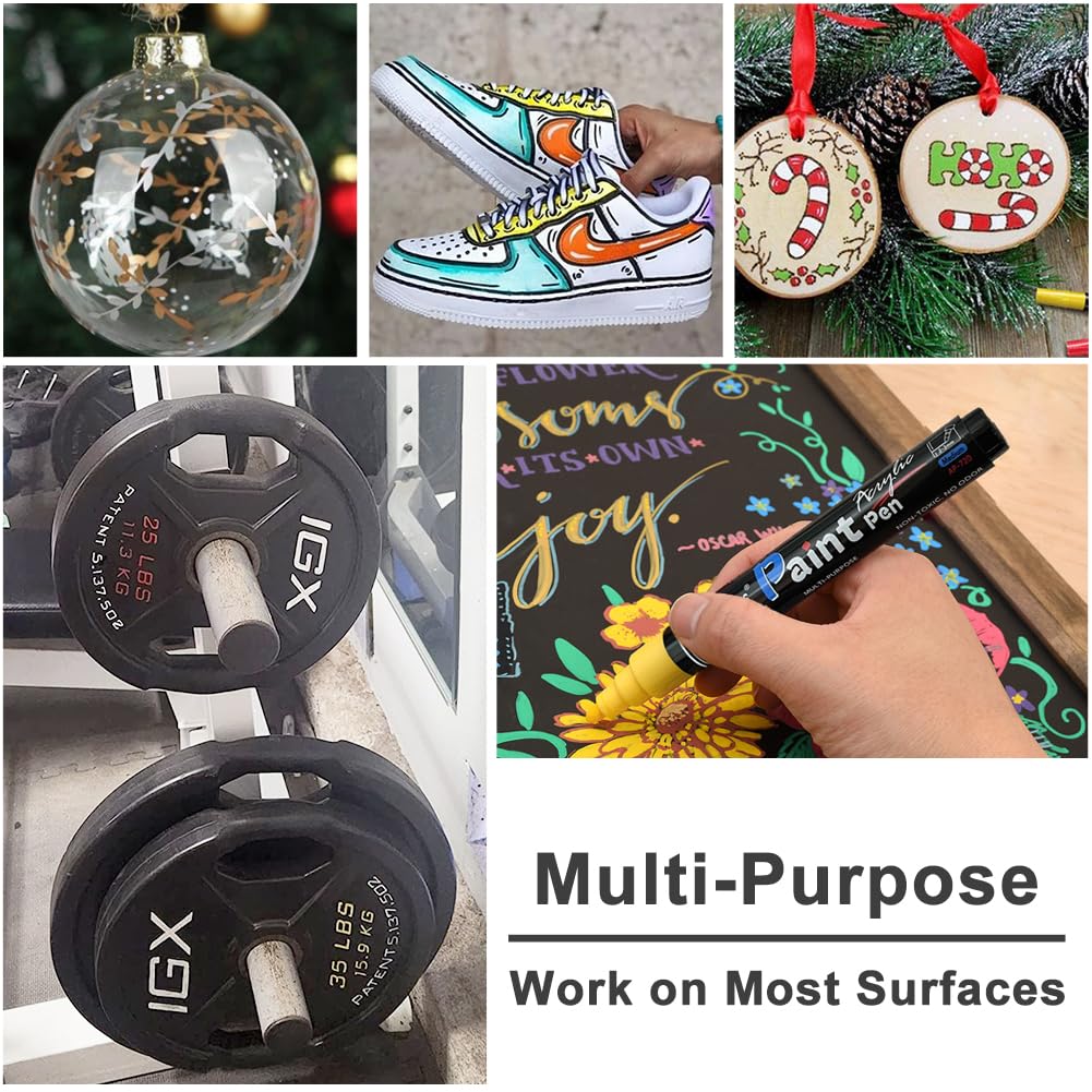 Overseas White Paint Pens Paint Markers - Permanent Acrylic Markers 12 Pack, Water-Based, Quick Dry, Waterproof Paint Marker Pen for Rock, Wood, Plastic, Metal, Canvas, Glass, Fabric, Mugs. Medium Tip Overseas