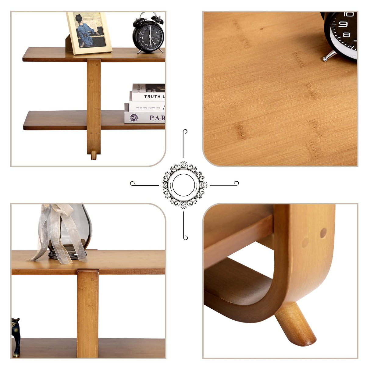 HollyHOME Bamboo TV Stand with Storage for TVs up to 65'', Modern Entertainment Center with 2 Open Shelf, Accent TV Media Console Table for Living Room, Bedroom, 55"(L), Walnut HollyHOME