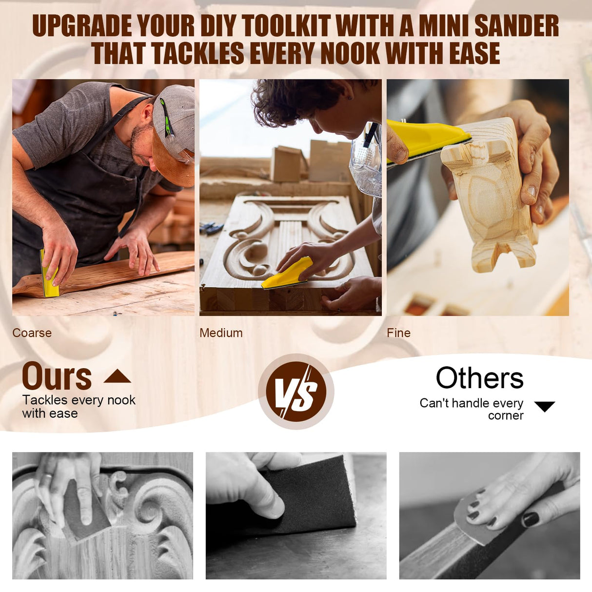 LVANJI 90PCS Premium Micro Detail Sander Kit, Updated 3-in-1 Mini Hand Sanding Block, 60-400 Grit Sandpaper for Wood Crafts, Tight Spaces, and DIY Polishing Projects lvanji