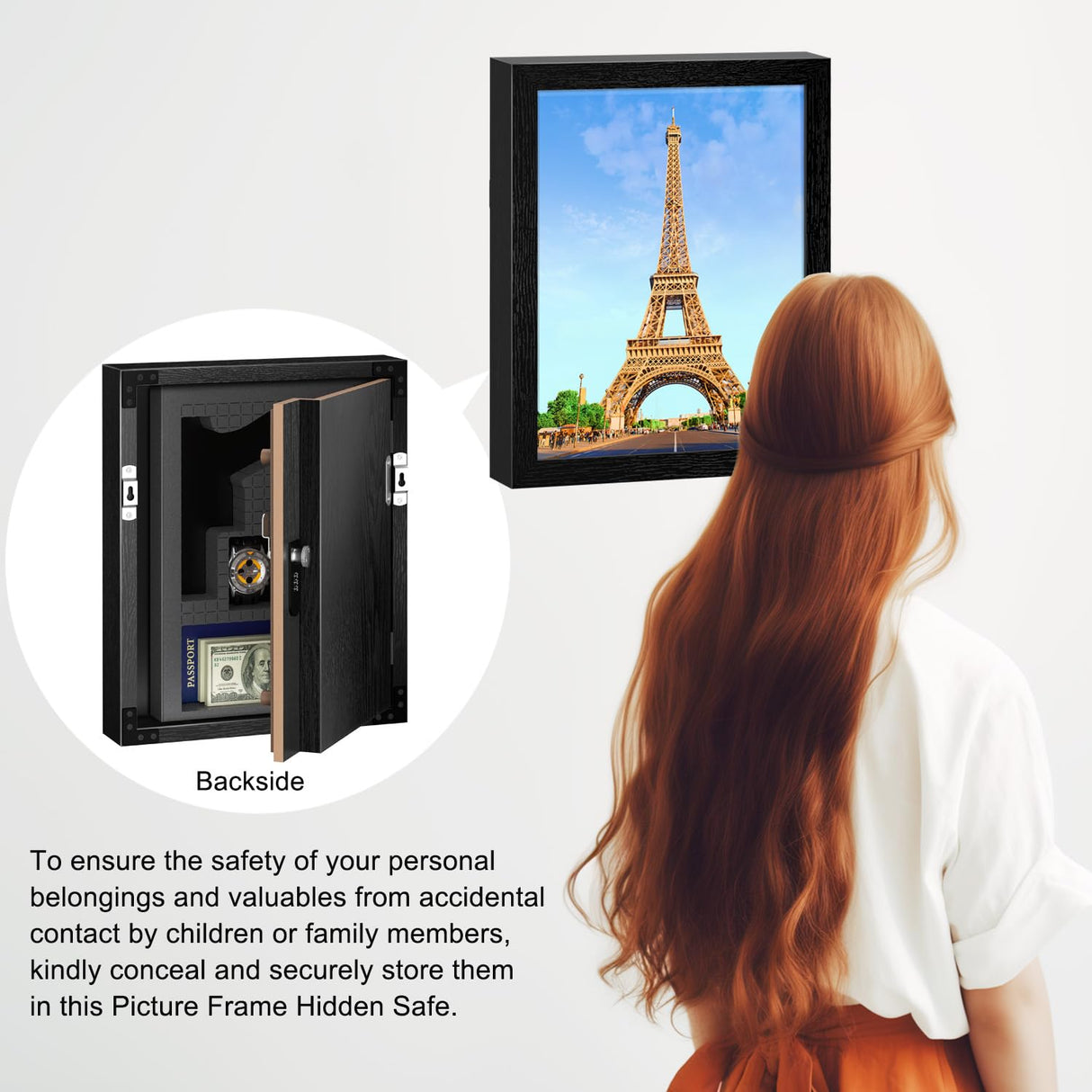 ANZAKY Hidden Safe with Lock, Wooden Picture Frame Diversion Safe, Large Hidden Money Safe with Customizable Foam, Hidden Compartment, Secret Decor Concealment Furniture, 11 x 14 inchs, Black ANZAKY