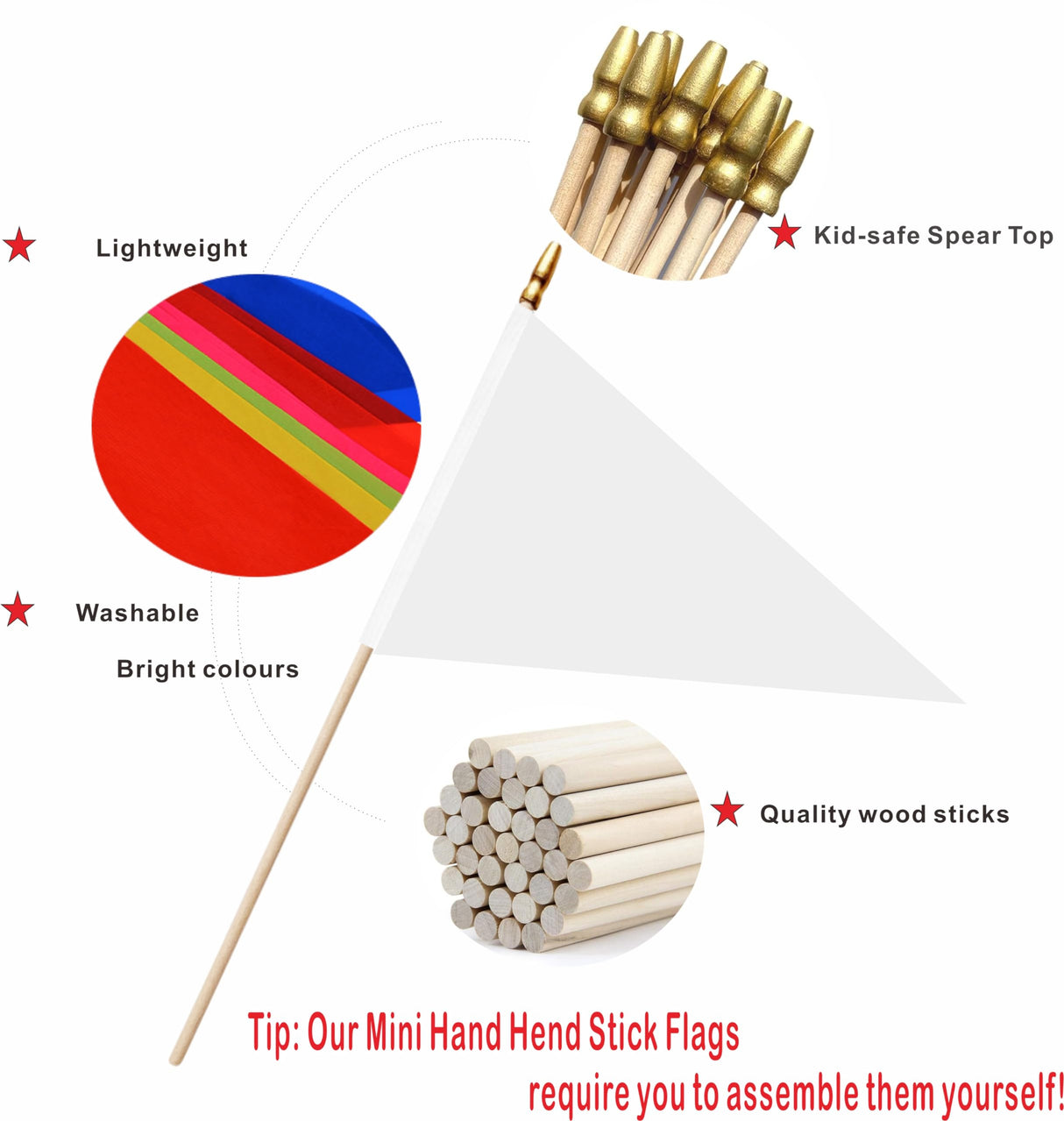 LUSEOAN 20 Pack White Mini Pennant Wood Stick Sublimation Flag Set - 5x8 Inch Solid Color Blank Hand Held Small Miniature Triangle Plain Flags for DIY Graffiti,School,Kids Birthday,Grand Opening LUSEOAN
