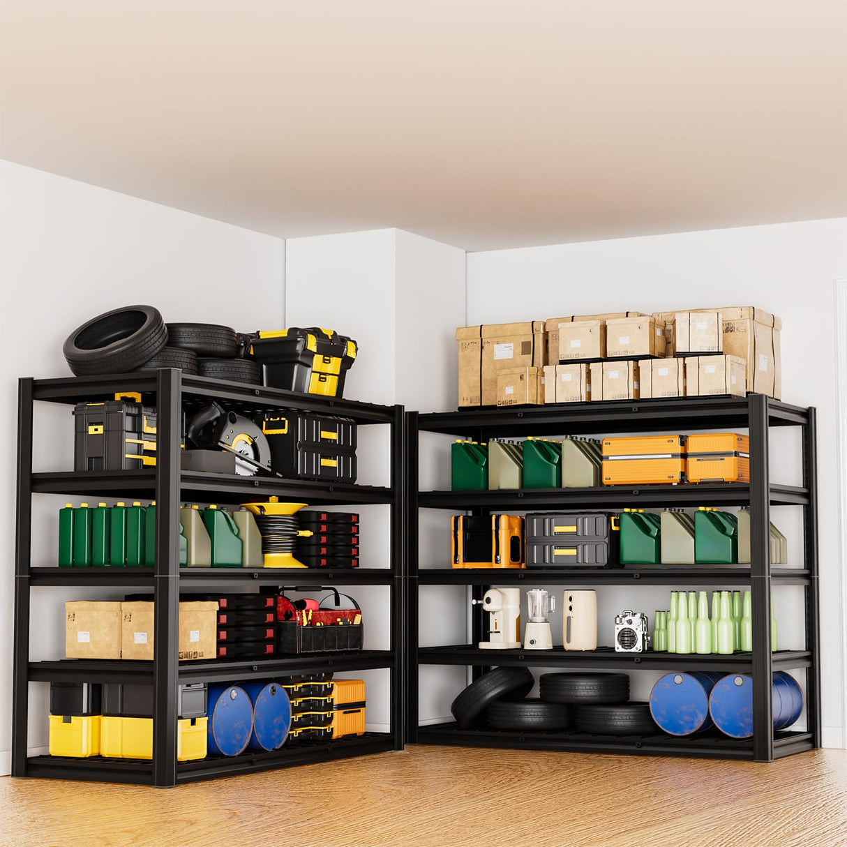 cynnda 5-Tier 60”W x 24”D x 78”H Garage Shelving Adjustable Metal Storage Shelves 3000LBS Garage Shelving Heavy Duty Utility Shelf Unit Storage Racks for Warehouse(Black) cynnda