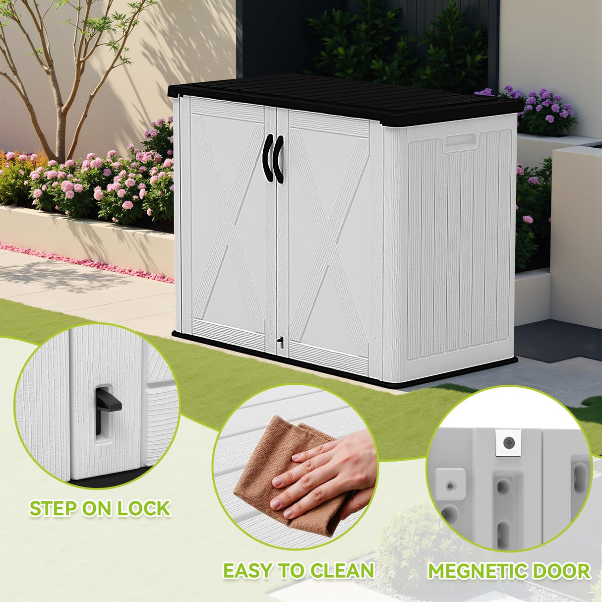 Devoko 26 Cu Ft Outdoor Storage Cabinet - Horizontal Storage Shed for Garden Patio - Durable Backyard Storage Box - Heavy-Duty & Water-Resistant, White, Shelf Not Included Devoko