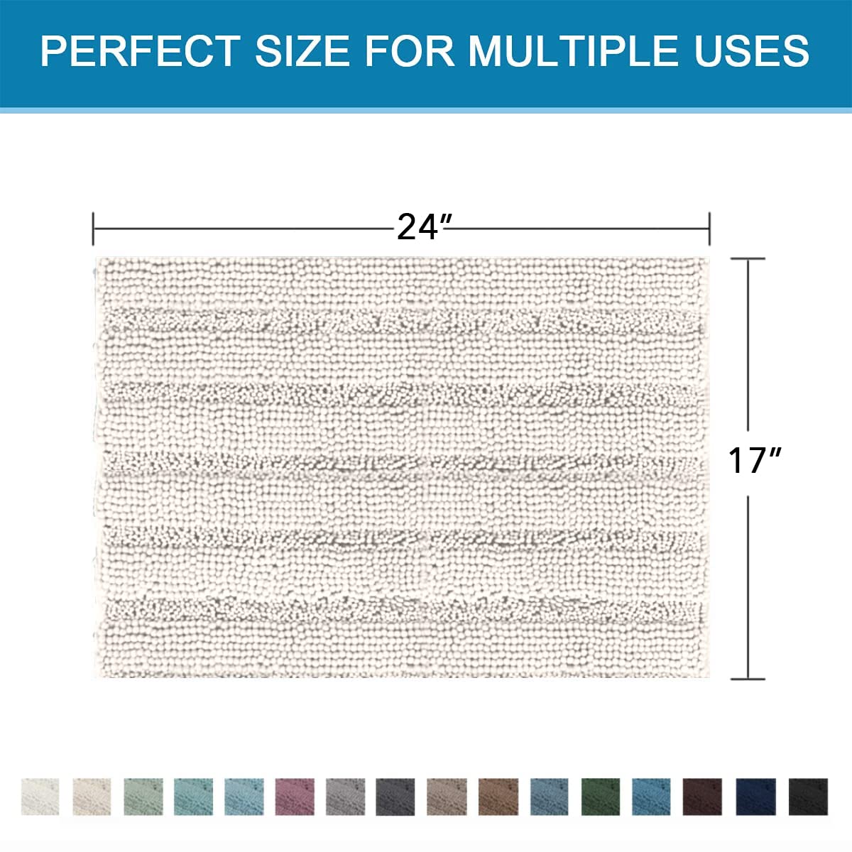 H.VERSAILTEX Bathroom Rugs Bath Rugs for Bathroom Non Slip Bath Mats Extra Thick Chenille Striped Rug 17" x 24" Absorbent Soft Shaggy Washable Dry Fast Bath Mats for Bathroom Floor - Ivory H.VERSAILTEX