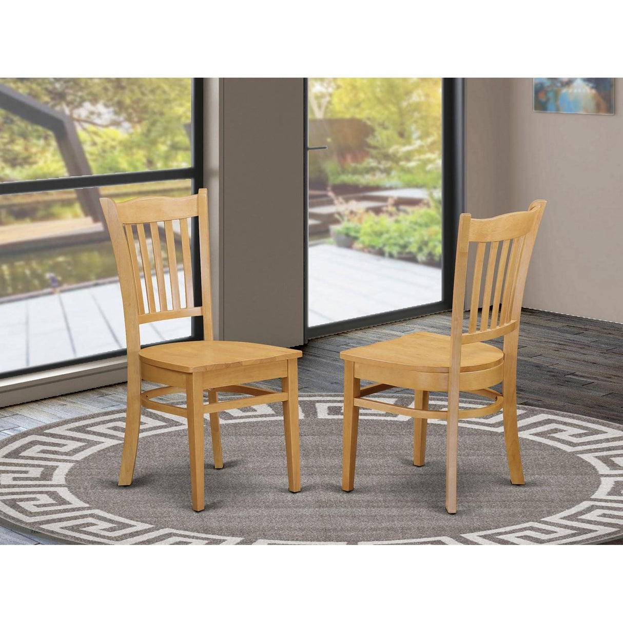 East West Furniture GRC-OAK-W Groton Kitchen Dining Chairs - Slat Back Wooden Seat Chairs, Set of 2, Oak East West Furniture
