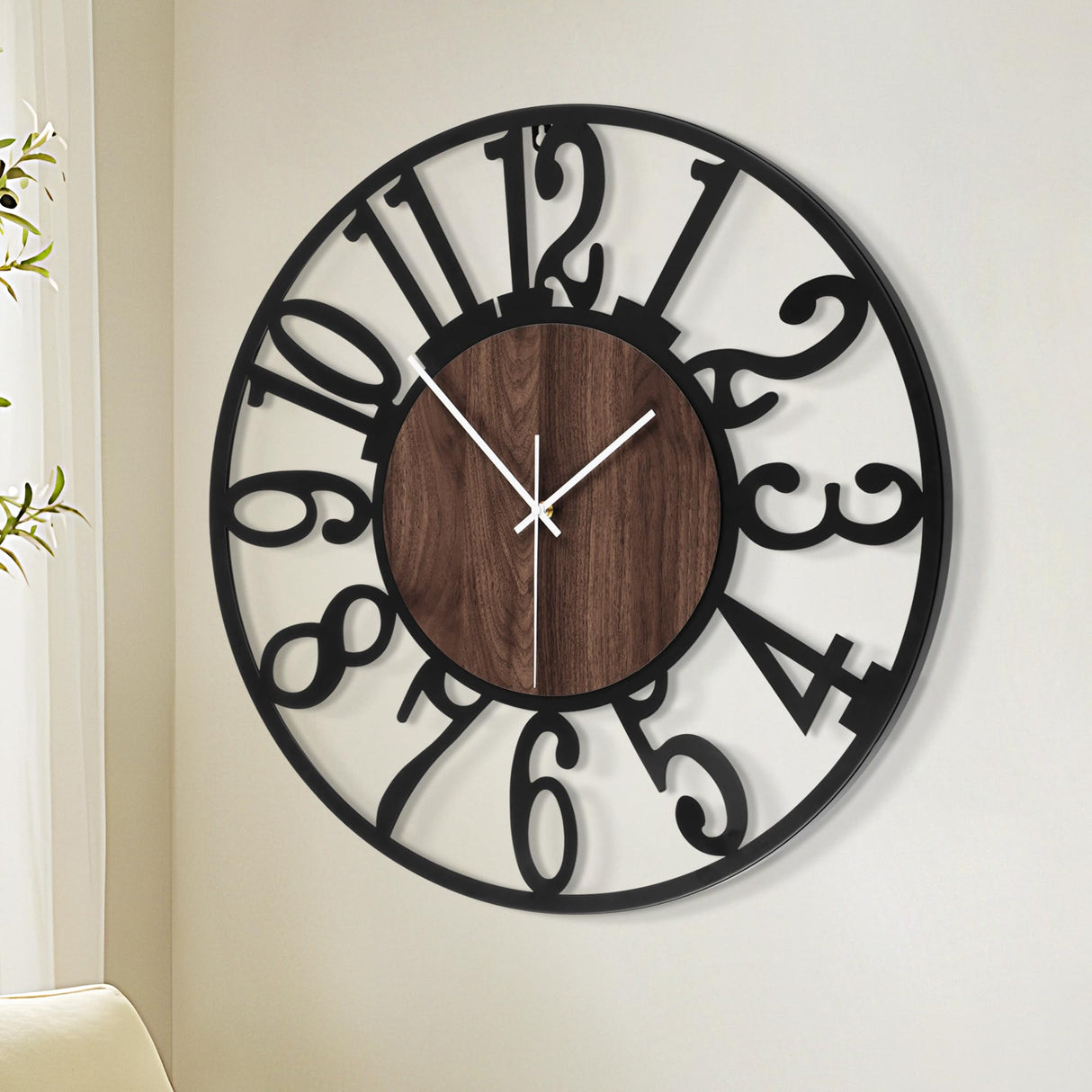 Wall Clock for Living Room Decor- Decorative Antique 16 inches or Larger Silent Non Ticking Black Metal Wood Clocks for Farmhouse,Dining Room,Bedroom,Kitchen,Home Battery Operated Clock Wall Decor 1st owned