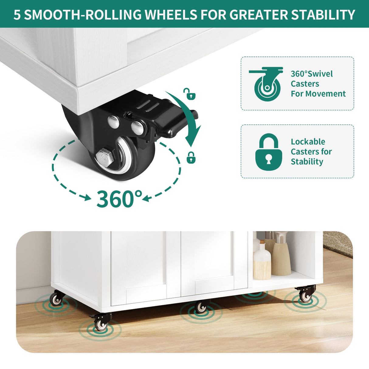 YITAHOME 37" Rolling Kitchen Island Cart with Storage, Butcher Block Island on Wheels, Mobile Kitchen Storage Carts with Shelves & Spice, White YITAHOME
