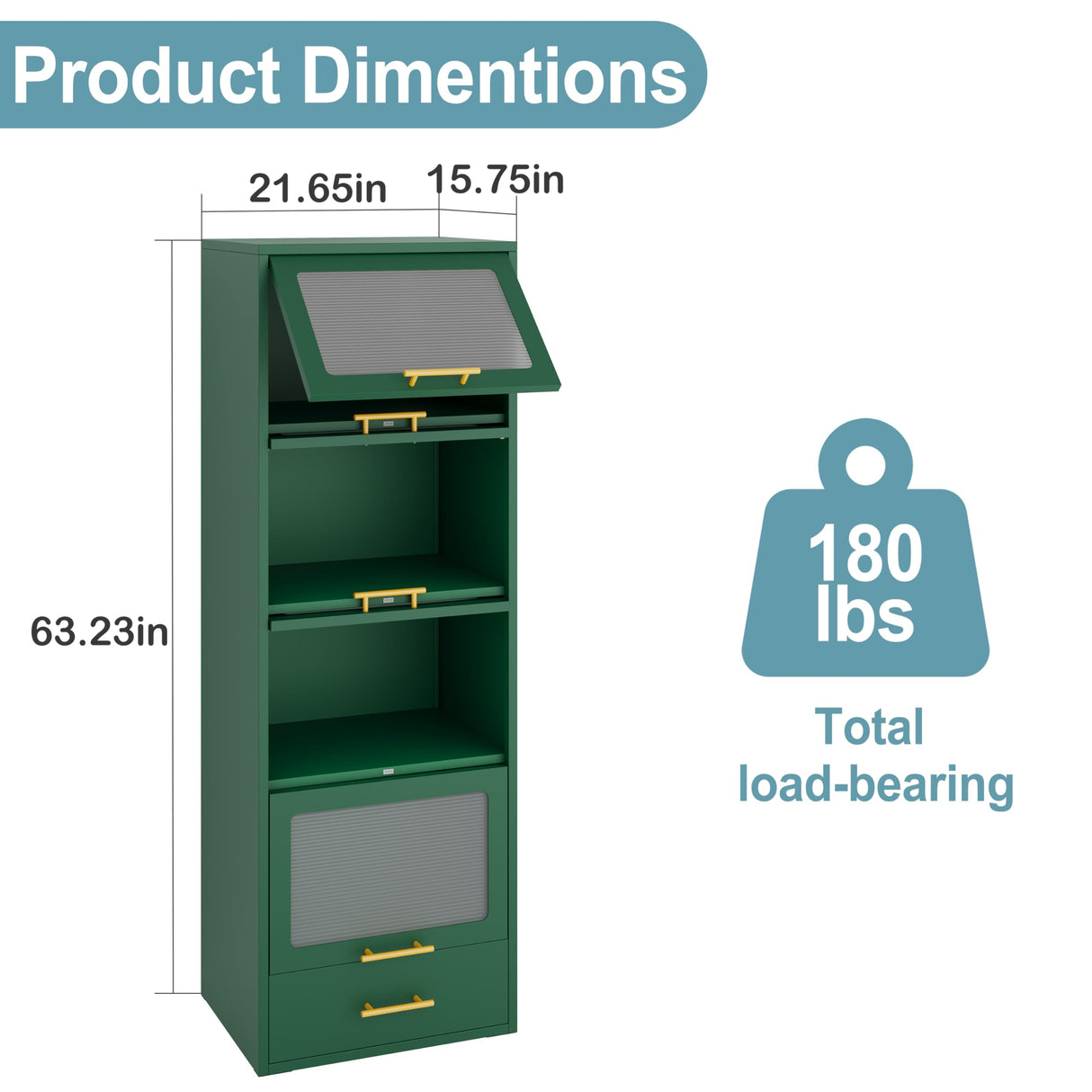 winiowa Green Metal 5-Tier Kitchen Storage Cabinet, 63" Tall Pantry Microwave Stand with Flip-up Acrylic Glass Doors, Freestanding Bakers Rack with Drawer for Kitchen, Dining/Living Room winiowa