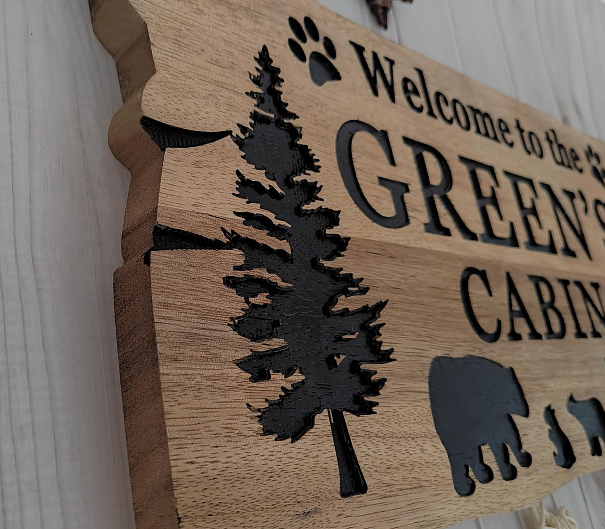 Custom Cabin Sign Custom Wood Sign, Personalized Bear Family In Woods Cabin Signs, Welcome Sign, Large Outdoor Wooden Last Name Sign, Lake House Generic