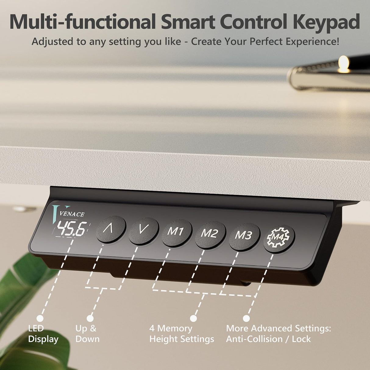 VVENACE 55 x 24 Electric Standing Desk Adjustable Height 4 Memory Preset, 4 Wheels, 2 Headphone Hook, Home Office Desk, Stand Up Sit Stand Desk Computer Table, Splice Board White VVENACE