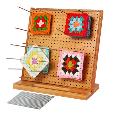 Ouraqto 11.8" Crochet Blocking Board with 20 Pegs/Pins,Blocking Boards for Crochet Projects Bamboo Granny Square Blocking Board for Crocheting Knitting,Blocking Mats for Knitting,Crochet Hooks Set