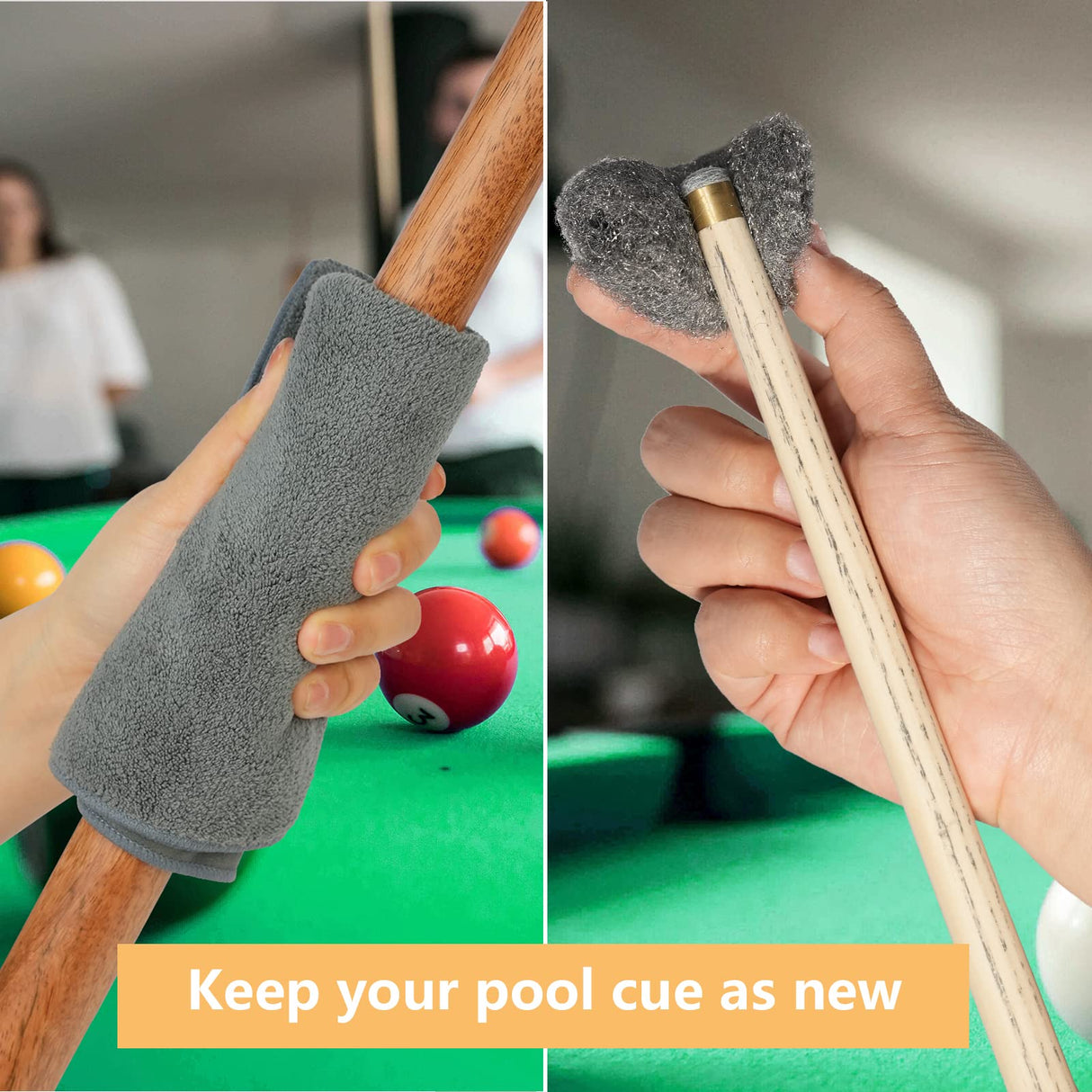 Go2trymo Pool Table & Rail Brush 5 Set, Billiard Pool Table Felt Cleaner Accessories with 2 Wooden Pool Table Brushes, Cue Cleaning Cloth, Ferrule Polish Cloth & Sticky Lint Roller Go2trymo