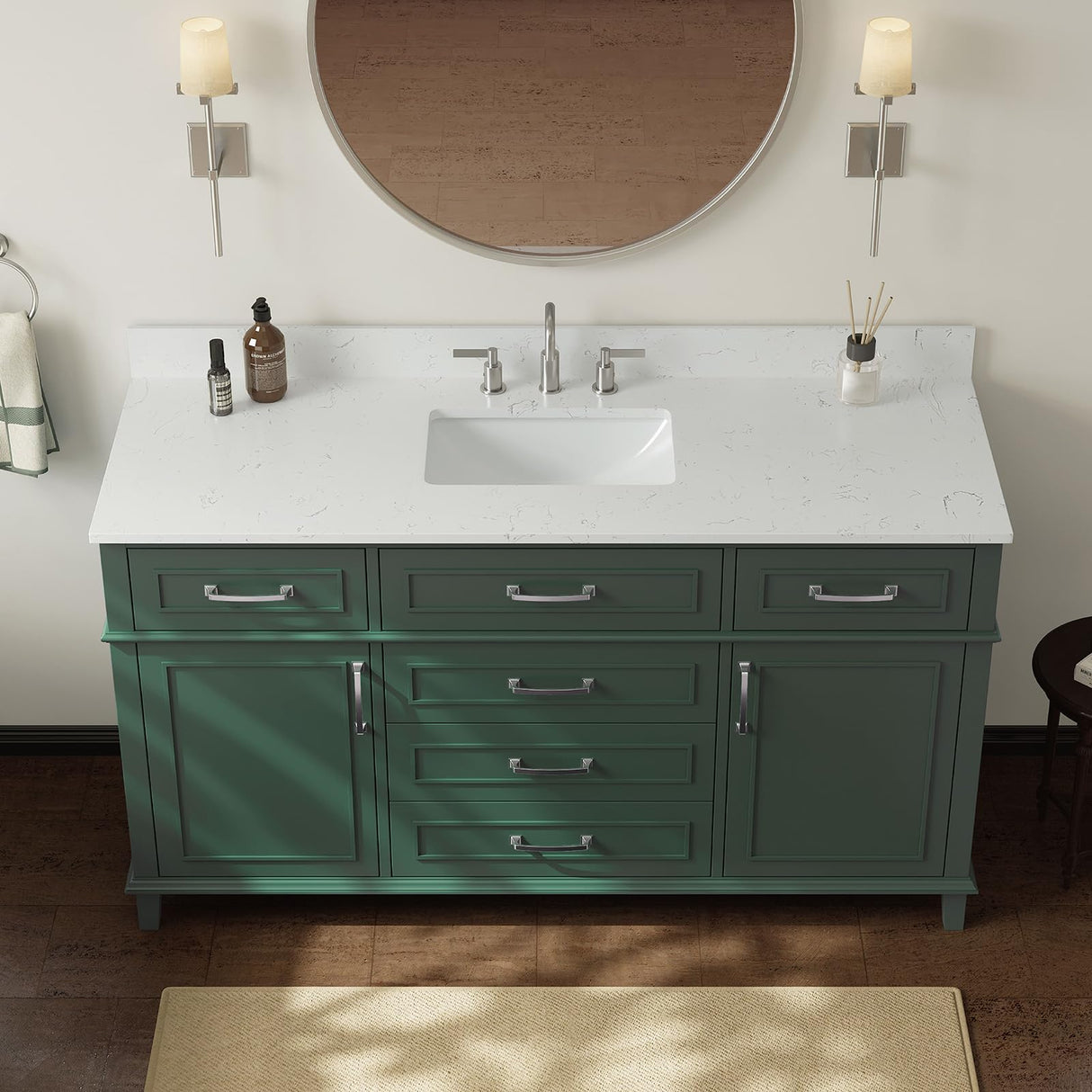 DELUXE LIVING 60 Inch Bathroom Vanity with Sink, Single Sink Bathroom Vanity with Adjustable Feets, Modern Bathroom Storage Cabinet with Soft Closing Doors & Dovetail Drawers, Green DELUXE LIVING