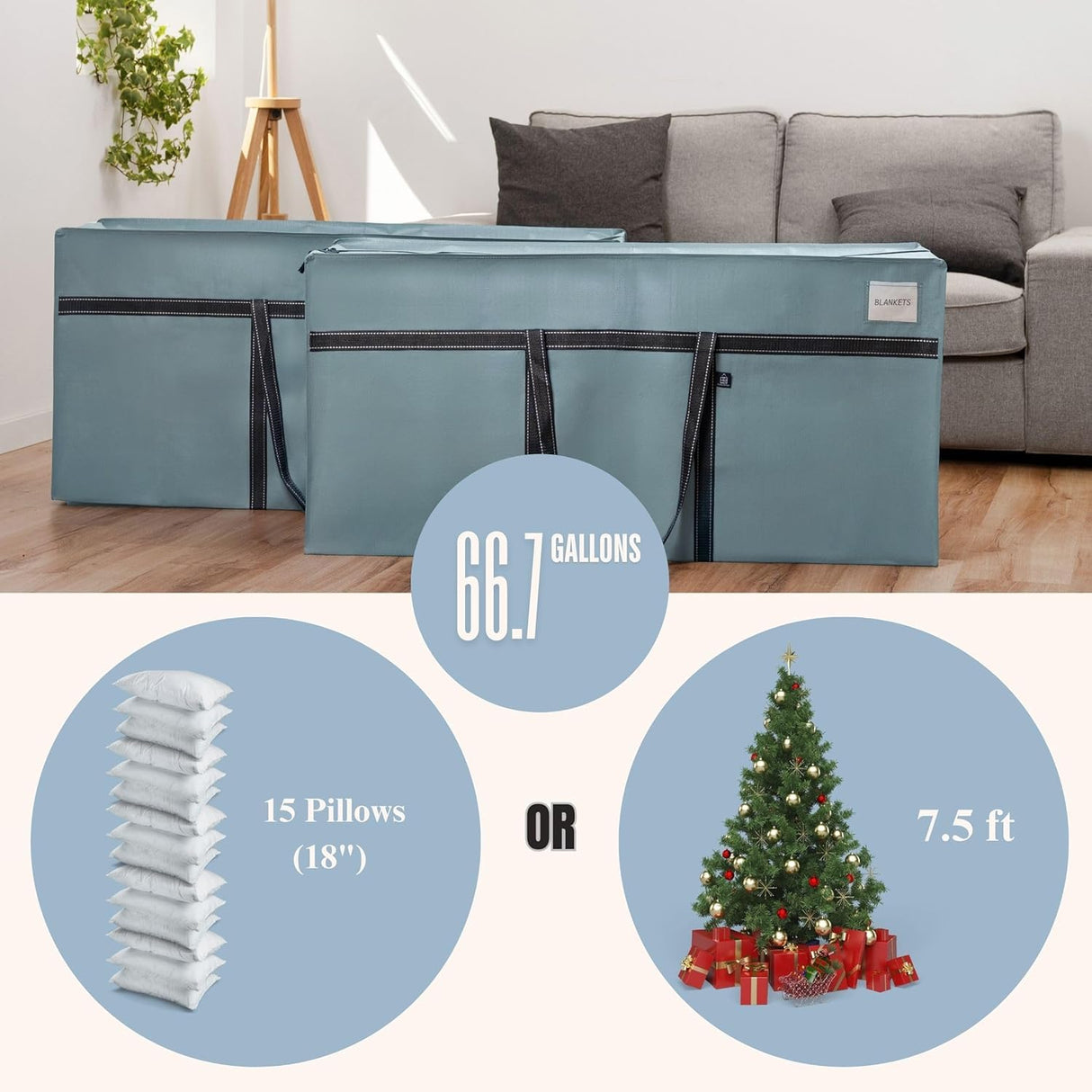 VENO 2 Pack Extra Large Moving Bags, Heavy Duty Storage, Moving Boxes, Large Storage Bins with Lids Alternative for College, Christmas Tree, Packing Supplies Essentials (Light Blue Matte, 2 Pack) VENO