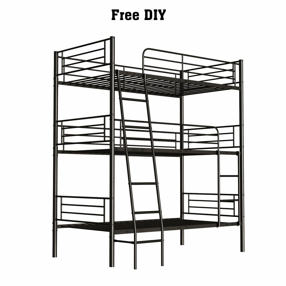 LUMISOL Twin Size Triple Bunk Beds, Heavy Duty Metal Triple Bunk Bed Frame with Ladder for Share Bedrooms, Detachable Bunk Beds, Can be Divided into 3 Beds, Black LUMISOL