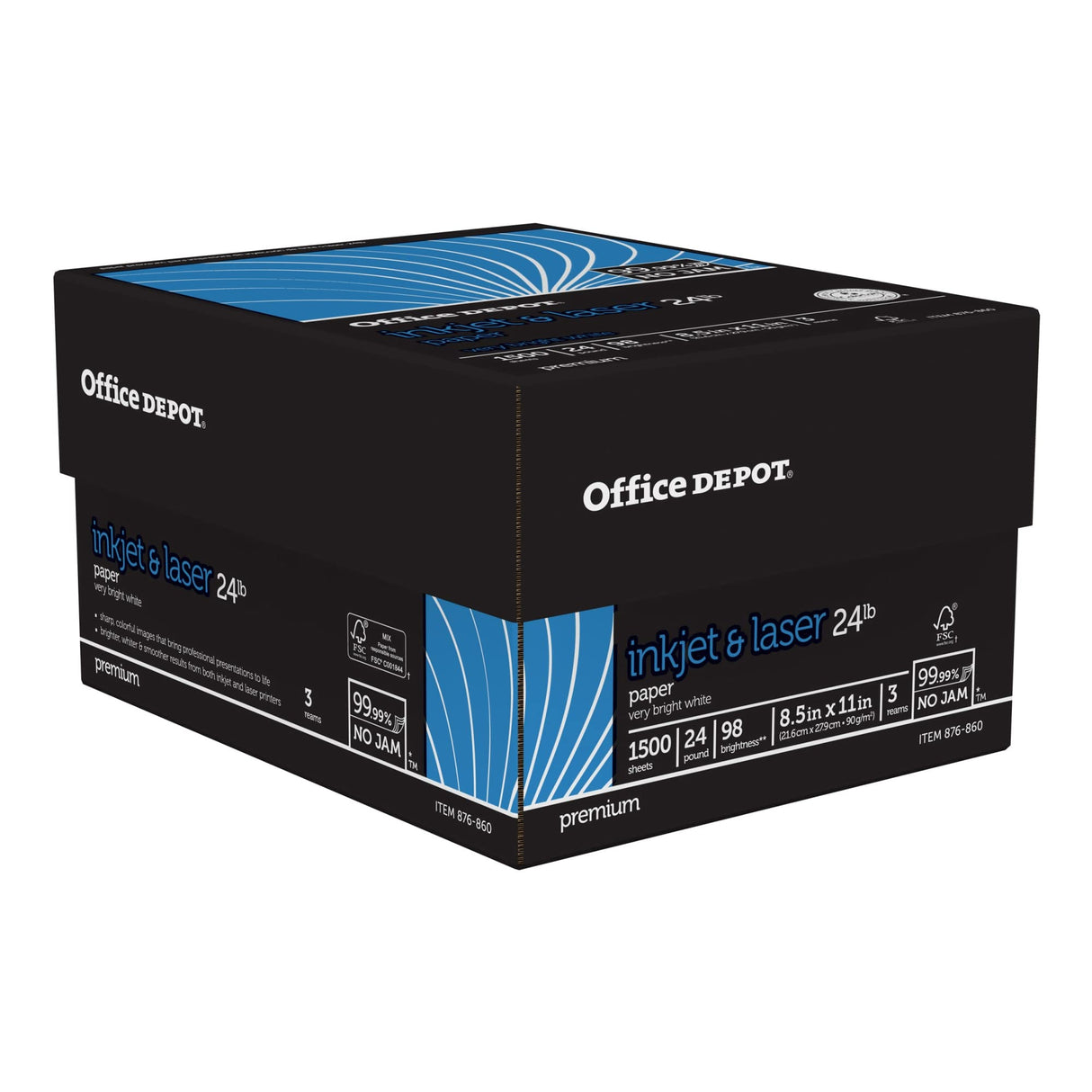 Office Depot Laser Print Paper, 8 1/2in. x 11in., 24 Lb, 30% Recycled, 500 Sheets Per Ream, Case Of 3 Reams, 751440 Office Depot