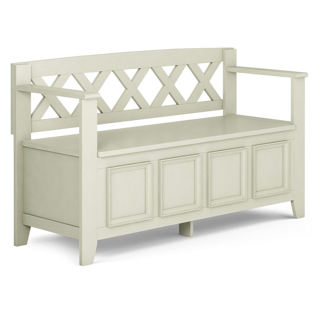 Amherst Solid Wood 48-Inch Entryway Storage Bench in Antique White SIMPLIHOME