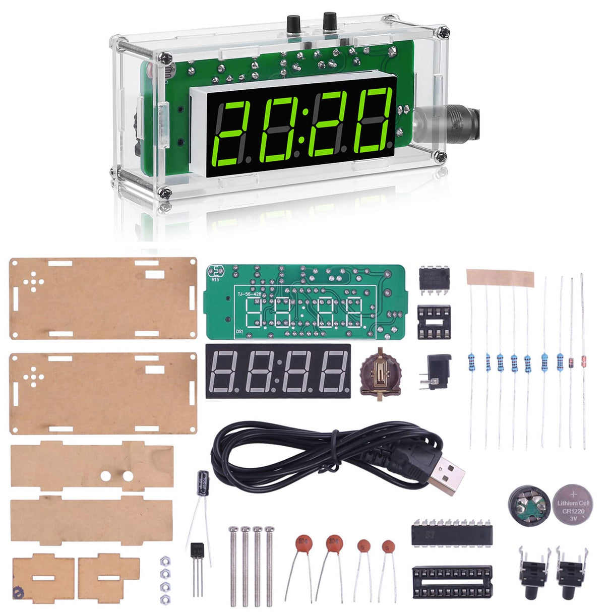 MiOYOOW TJ-56-428 4-Digit Digital DIY Clock Kits with Acrylic Shell, DIY Alarm Clock Soldering Practice Kit for Students and DIYers, DIY Electronics Kit for Learning Electronics MiOYOOW