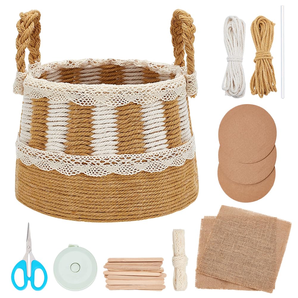 FREEBLOSS Macrame Cord Basket Weaving Craft Kit for Beginners DIY Storage Basket Storage Bins Basket Making Supplies for Adults Basket Weaving Kits for Adults FREEBLOSS