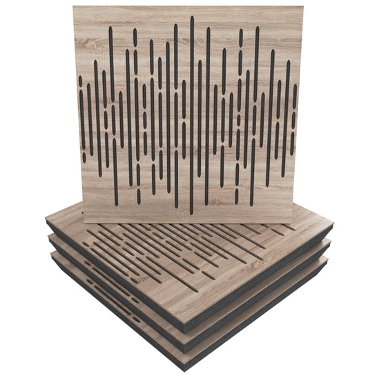 (4 Pack) Sound Absorption-Diffuse Acoustic Panel «Wave» for rec.studio | Wood laminated: (Sonoma)