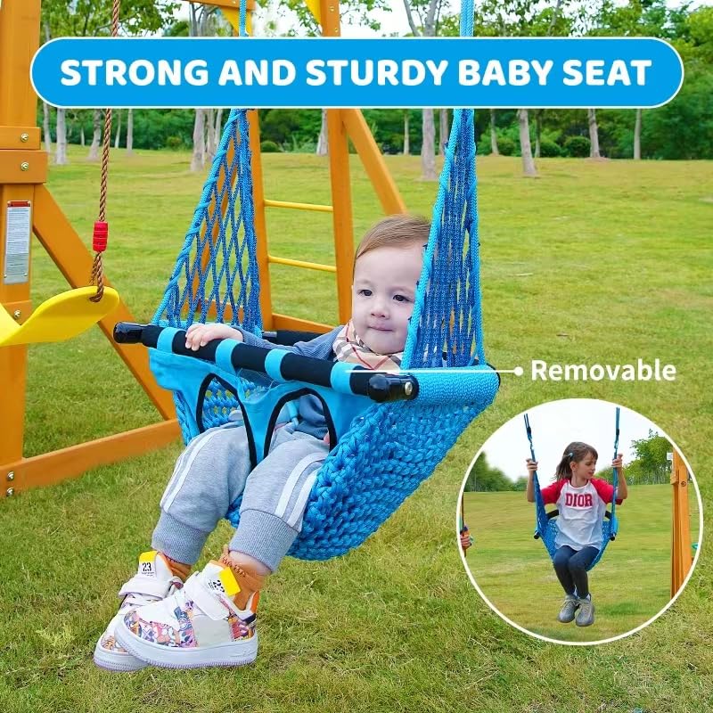SuniBoxi Kids Swing Sets for Backyard, Wooden Playground Sets for backyards with a Wave Slide, Rock Climbing Wall, 2 Swings, and More,6-in-1 Outdoor Playset SuniBoxi