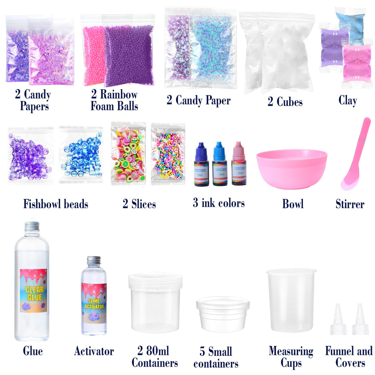 inksbui Slime Kit - Confetti, Glimmer Crunchy, Foam, Jelly Cubes - Stress Relief Toys, Party Favors for Kids, Boys and Girls Ages 6-12 inksbui