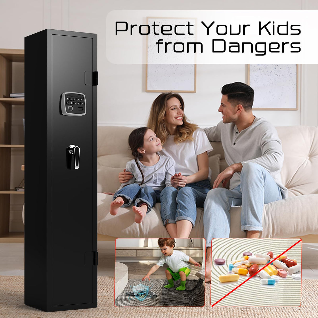 ANXINWEI Gun Safe, 2-3 Fingerprint Gun Cabinet with Anti-Theft Alarm, 180° Door Open Quick Access Biometric Rifle Safes for Home, Long Gun Safe Locker with Removable Shelf, Shotgun Safe with LED Light ANXINWEI