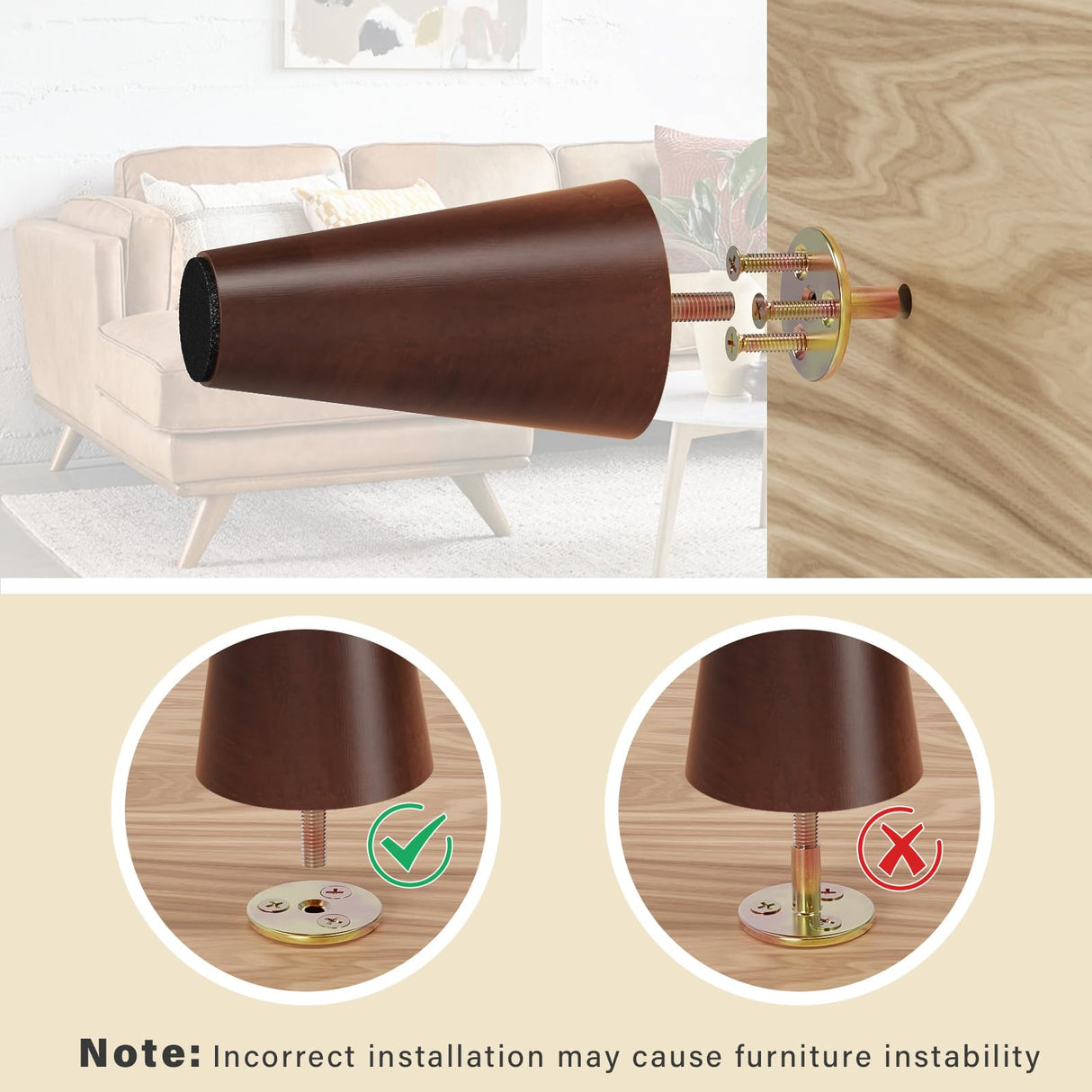 12 Inch Furniture Legs, Round Solid Wood Chair Legs Bench Leg, Mid Century Modern Replacement Table Legs for Home DIY Projects TV Cabinet, Ottoman, Dresser, Armchair, Cabinet(Set of 4 Walnut Color) GOSCHE