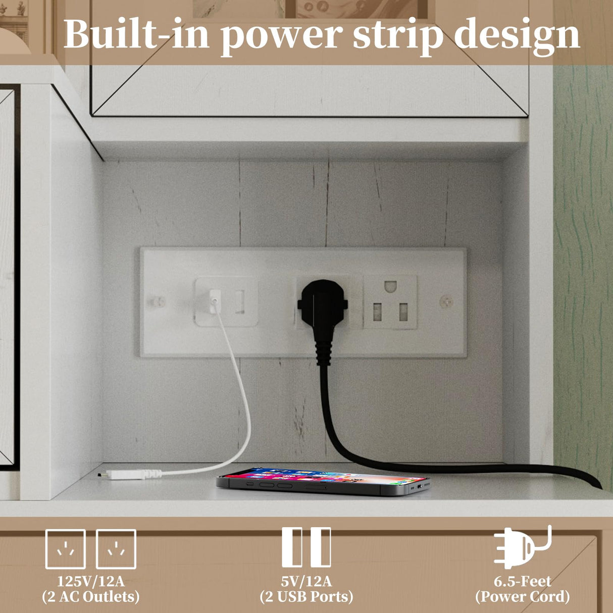 Diwnnue Farmhouse Mirror Large Vanity Desk with LED Bulbs, Makeup Vanity Table Set with Glass Tabletop, Charging Station & Power Outlet, Adjustable Lighting Modes, Bedroom, White Diwnnue