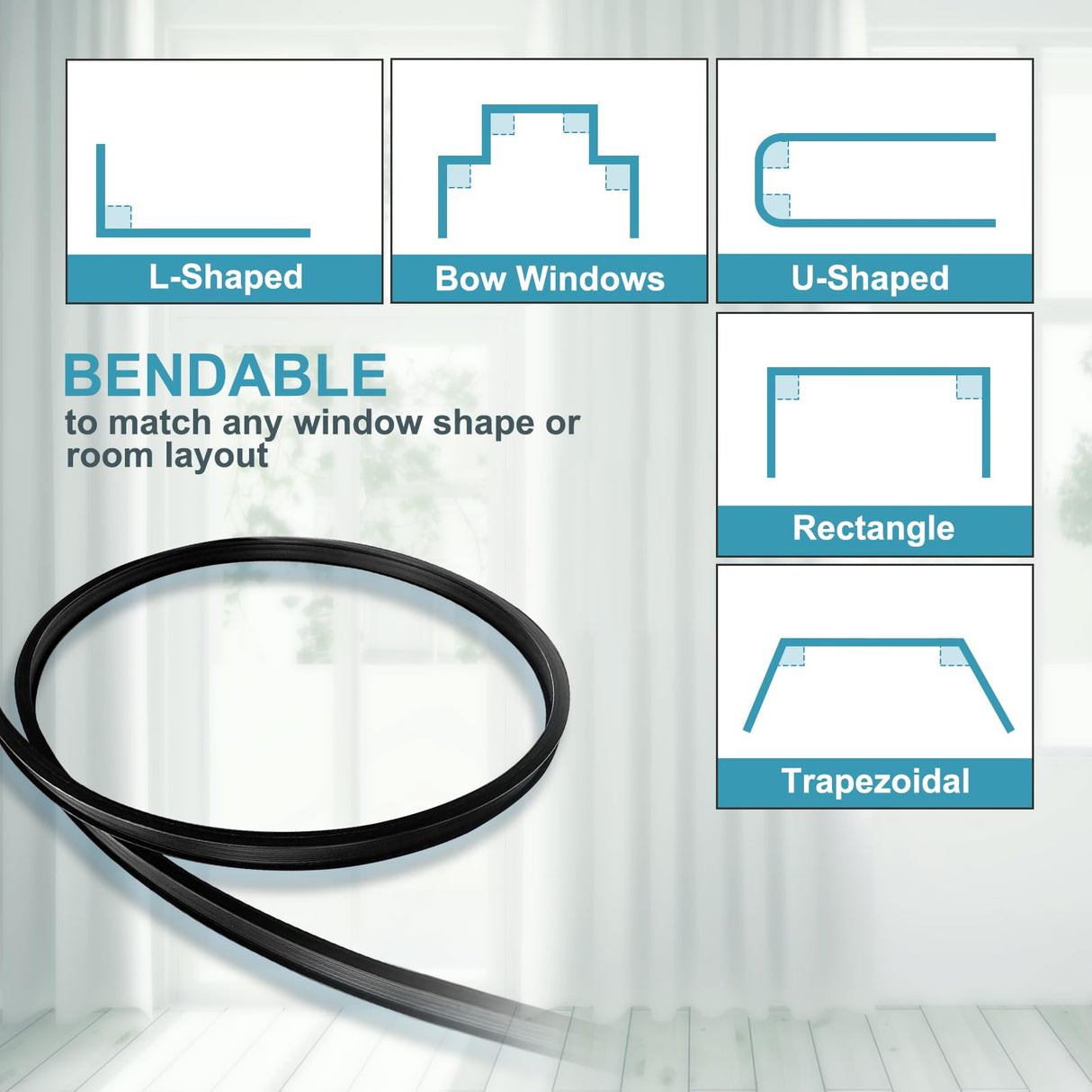 KOLAKO Ceiling Curtain Track, Flexible Bendable Curtain Rails Ceiling Wall Mount 12Ft Curved Sliding Curtain Track System, Room Divider, Black Ceiling Track Set for Shower Rv KOLAKO