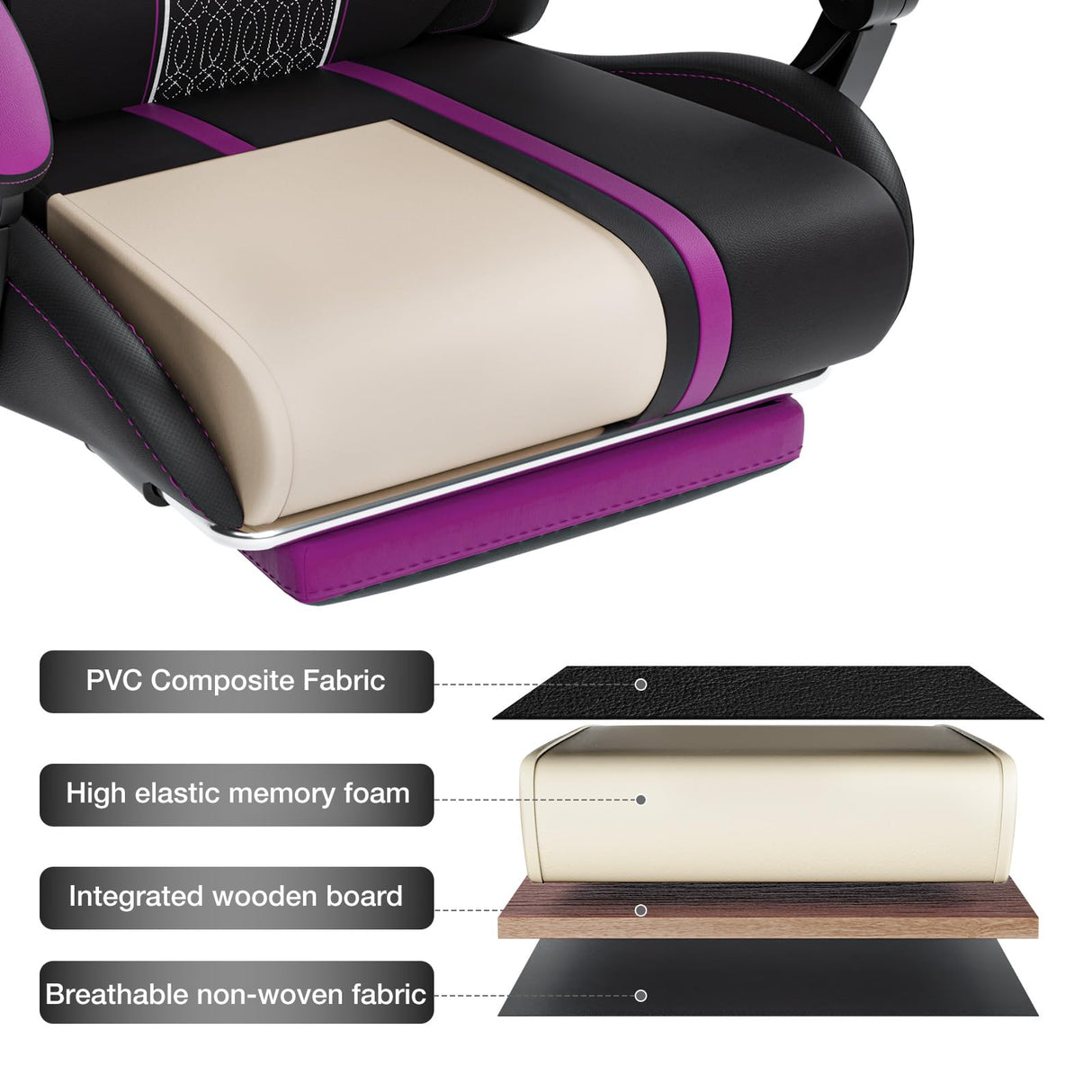 HOFFREE Led Gaming Chair Massage with Speakers Big and Tall Video Game Chair with Footrest for 400lbs Reclining High Back Computer Desk Chair Purple and Black HOFFREE