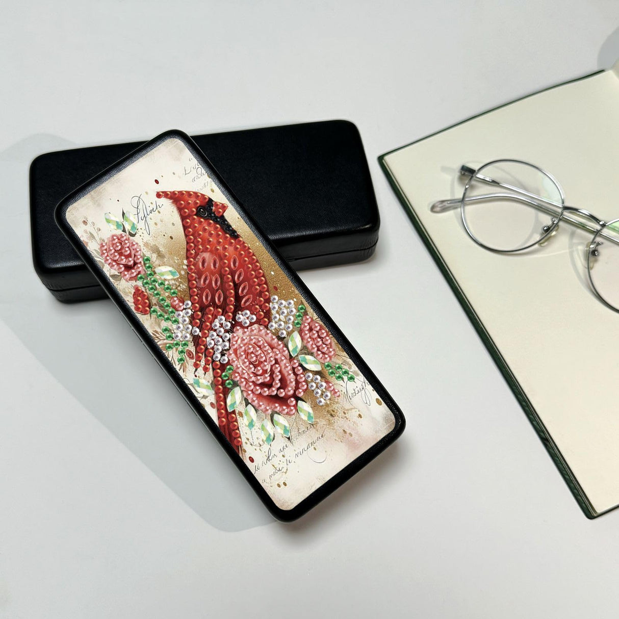 DIY Diamond Art Painting Portable Eyeglasses Case, Anti-Stress Retro Sunglasses Glasses Storage Box Eyeglass Safety Pouch Box-Cardinal-1 WoodArtSupply