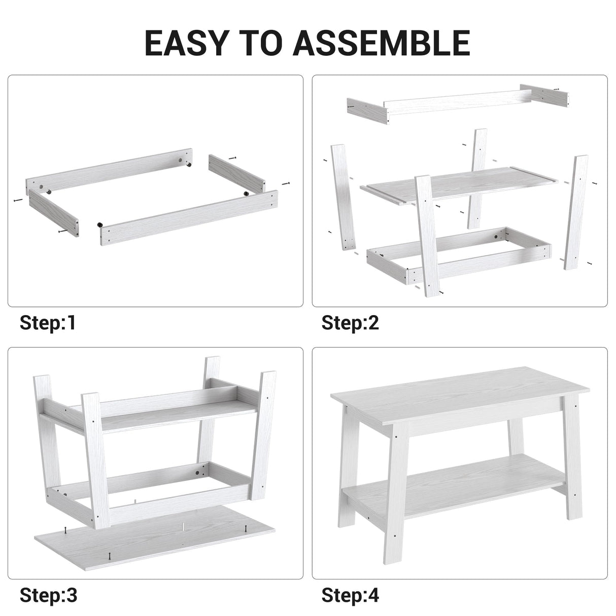 Coffee Table, 31.49'' Small Living Room Tables, 2-Tier Rustic Coffee Table for Living Room, Modern Farmhouse Style Rectangular Wood Table for Outdoors, Home Office, Bedroom, Apartment, White IDEALHOUSE
