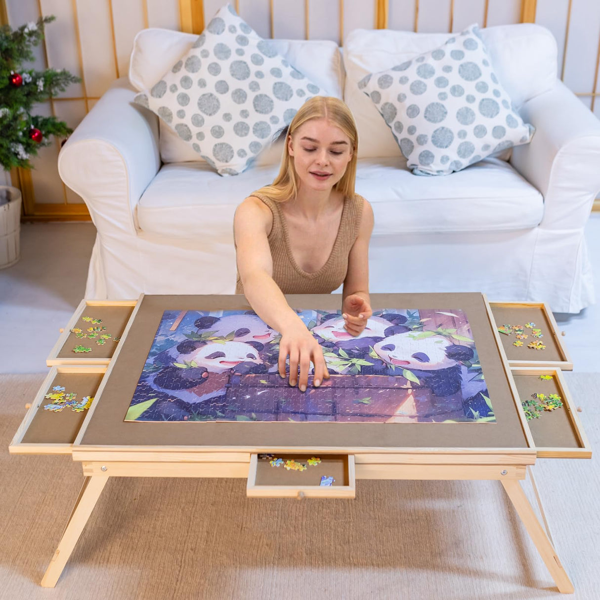 1500 Piece Wooden Folding Puzzle Table with Legs, 27" x 35" Jigsaw Puzzle Board with 6 Drawers and Protective Cover Portable Jigsaw Puzzle Table for Adults and Teens Aloftopz