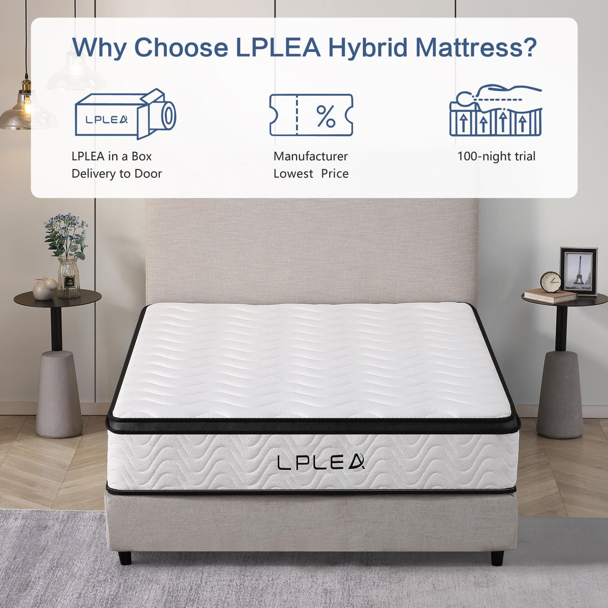 LPLEA King Size Mattress 12 Inch - Verify Size (76"x80"x12") Medium Firm, Hybrid Mattress, Individually Pocket Springs, Memory Foam, Pressure Relief, Breathable Comfort and Durable, Ships Compressed LPLEA