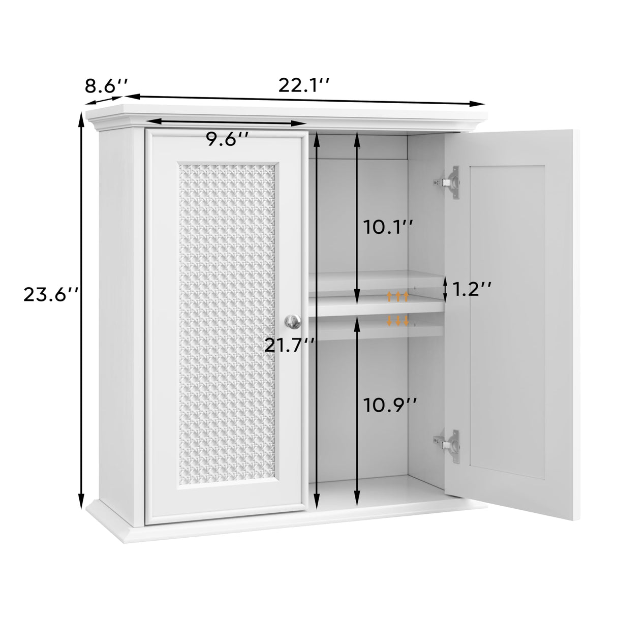 Smuxee White Bathroom Cabinet Wall Mounted with Rattan Doors, Bathroom Medicine Cabinet with Adjustable Shelf, Bathroom Wall Cabinet Over Toilet for Laundry Room Kitchen Smuxee