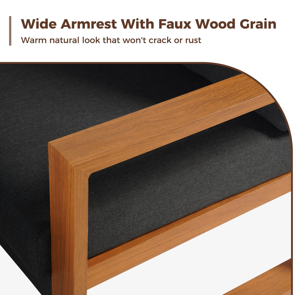 Grand patio Aluminum Patio Furniture Set, L Shaped Outdoor Sectional Sofa with Dining Table and Bench, Modern Outdoor Conversation Couch with Chaise, Faux Wood Grain Finish Grand patio