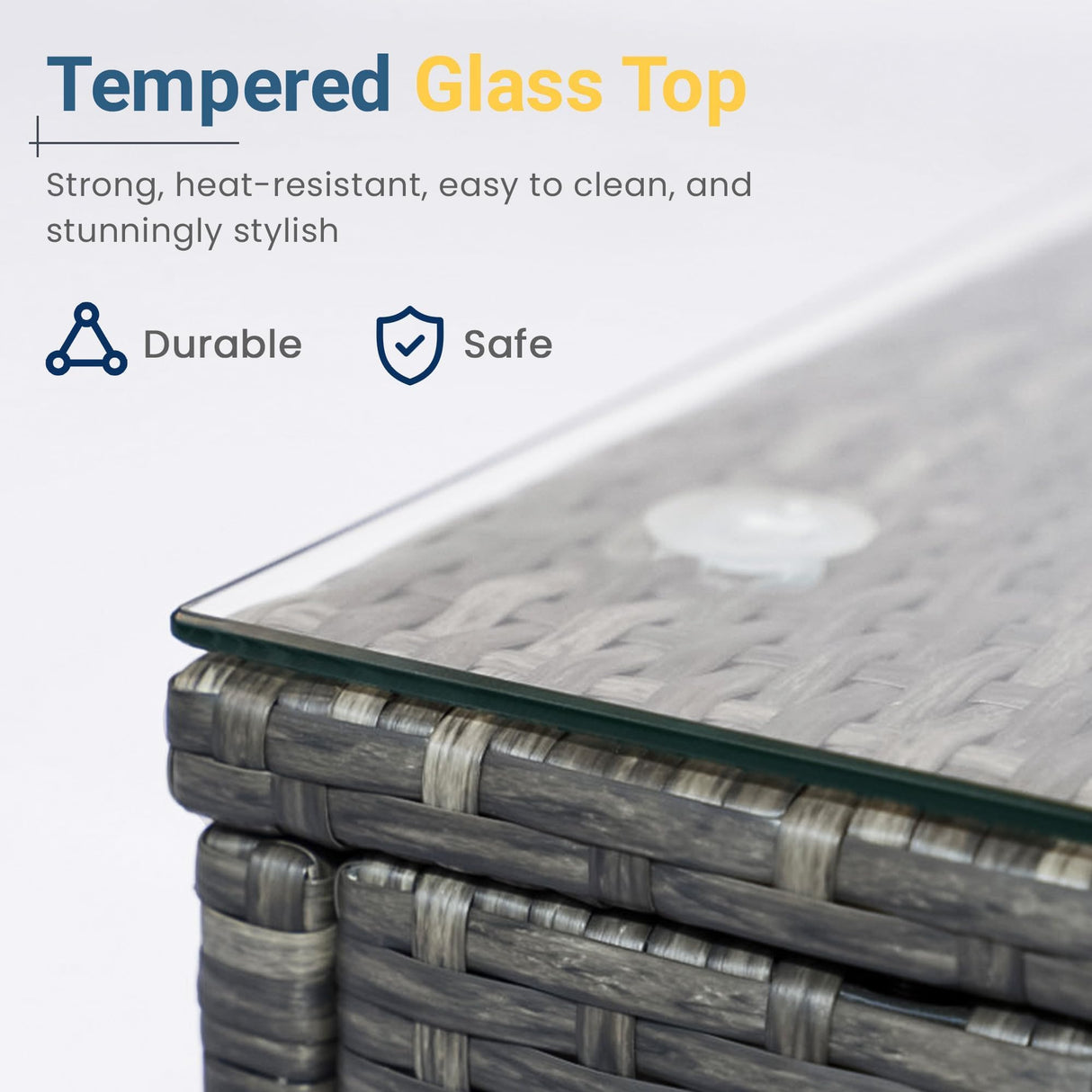 Wisteria Lane 5-Pieces Outdoor Patio Furniture Set, All Weather Wicker Rattan Sectional Sofa, Patio Conversation Set with Cushions & Glass Coffee Table for Backyard Porch Garden Balcony, Grey Wisteria Lane