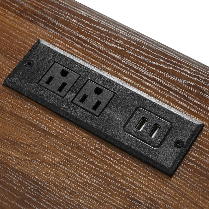 53.7" Farmhouse Kitchen Island with Power Outlet, 2 Sliding Barn Door Kitchen Storage Island with Drop Leaf, Spice Rack Rolling Kitchen Cart on Wheels, for Home, Kitchen and Dining Room, Black HomeGearTech