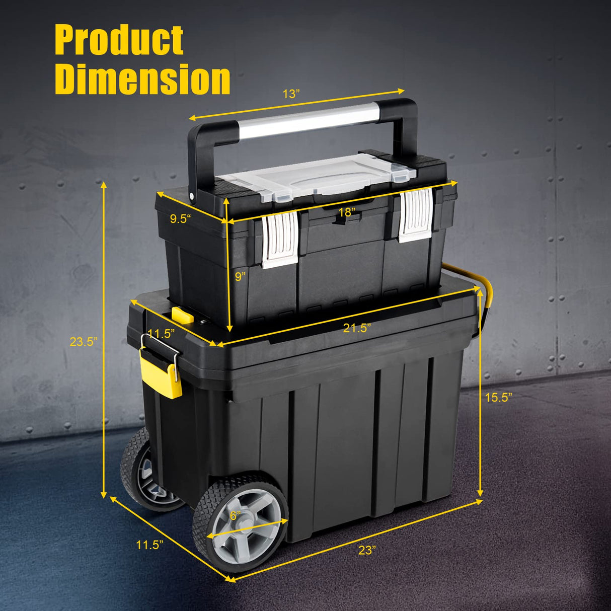 Goplus 2-in-1 Tool Box Portable Rolling Toolbox Storage Solution Multi-Purpose Plastic Organizer Set Mobile Workshop with Wheels Goplus