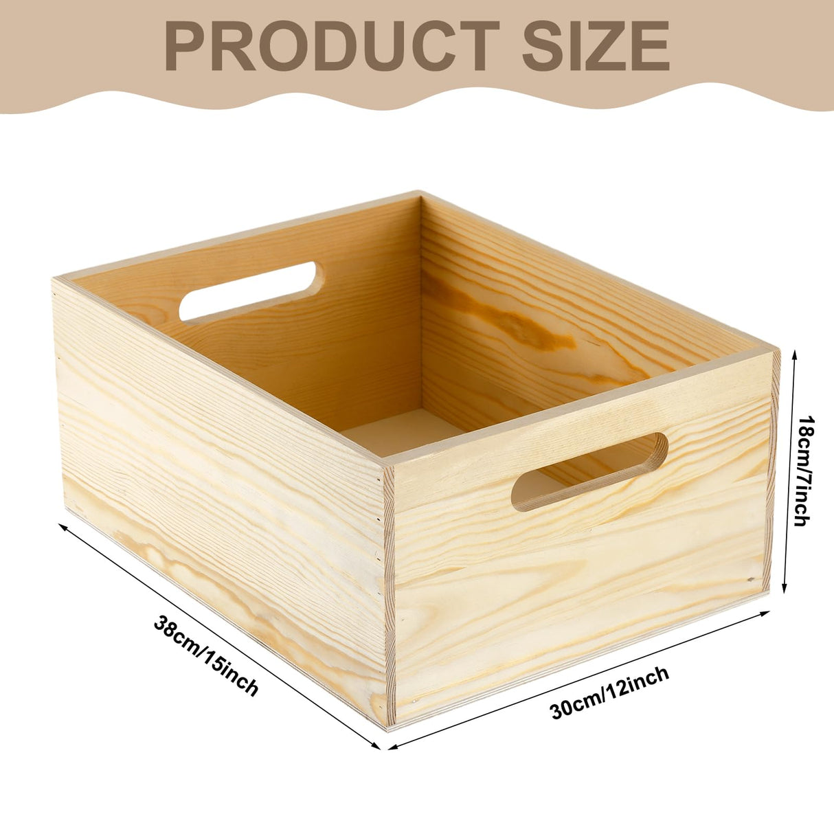 Menkxi Large Wooden Box with Hand Holes, 15 x 12 x 7 Inches Pine Wood Box Unfinished Wooden Box for DIY Craft Arts Hobbies and Home Storage(15 x 12 x 7 Inch) Menkxi