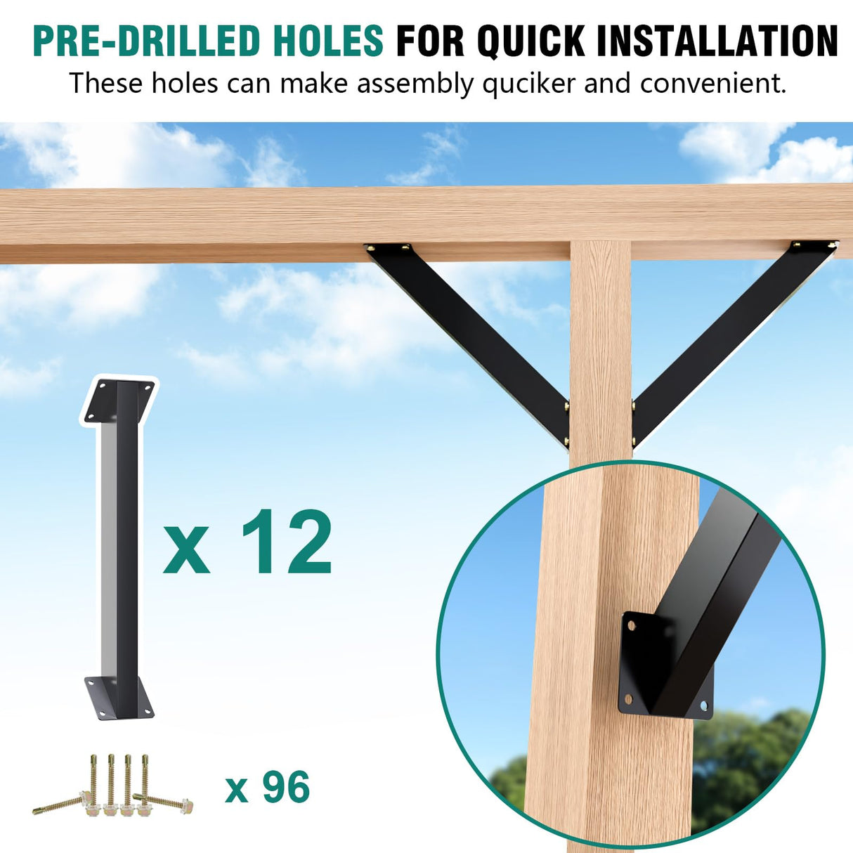 Kinchoix 45° Angle Support Brackets 8 PC 45-Degree Angle Corner Braces Inside Joint for Wood Post and Beam Desk Edge Pergola Gazebo DIY Kit Kinchoix