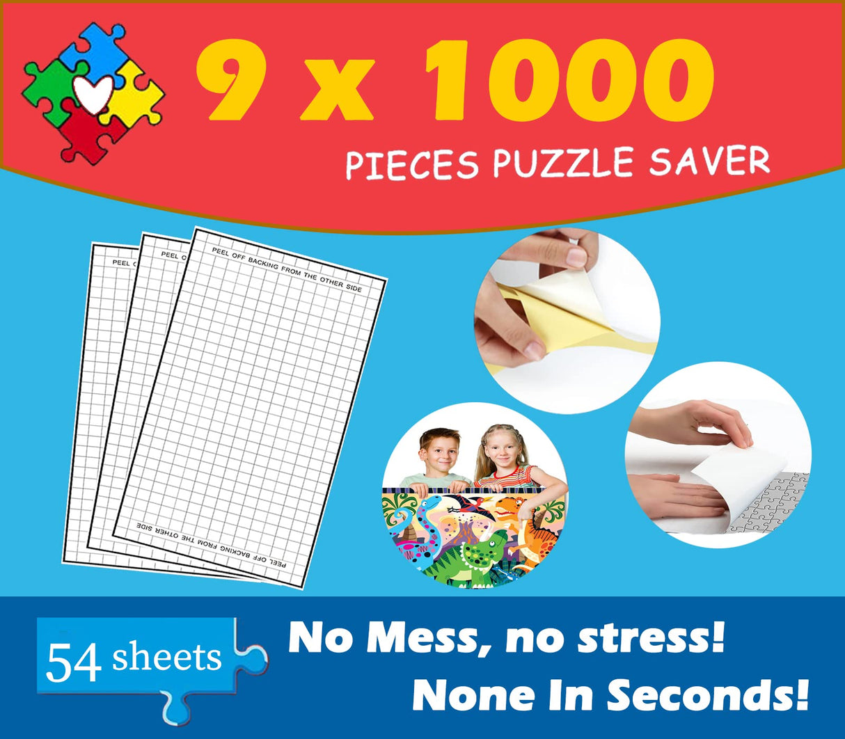Preserve 9 X 1000 Piece Puzzle Glue Sheets Clear Saver Peel and Stick 54 Puzzle Saver Sheets Puzzle Frame Kit Puzzle Glue Clear No Stress and No Mess Adhesive Sheets Preserve Puzzle for Adult and Kids dgudgu