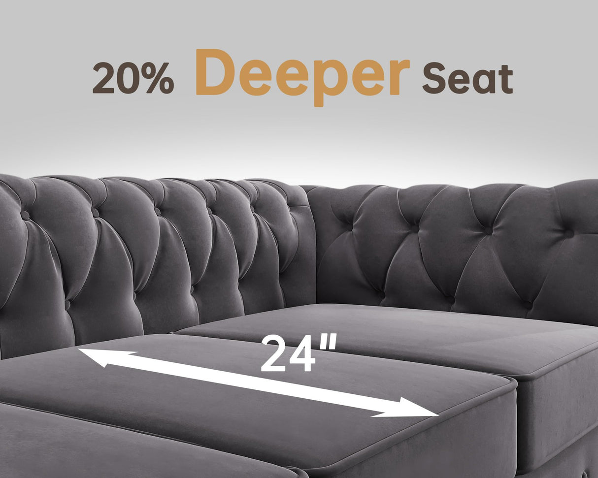 Morden Fort Classic Chesterfield Sofa Set 82'', Tufted Sofa Couch Set with Solid Wood Legs Thick Cushion, Pet-Friendly 3-Seater Sofas Couches for Living Room Bedroom Apartment - Velvet Grey Morden Fort