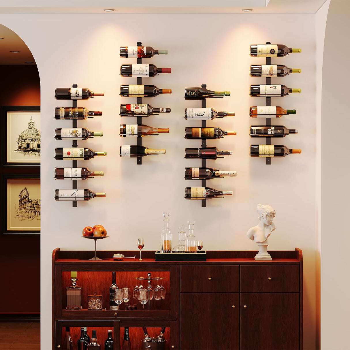 X-cosrack 24 Bottles Wall Mounted Wine Rack, Detachable Wall Hanging Bottle Holder, Use as One or Four, DIY Display, Storage Racks for Wine, for Restaurant, Bar, Cellar X-cosrack