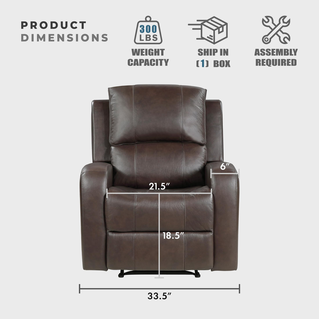 Lexicon Manual Reclining Chair, Top Grain Leather Match Wall Hugger Recliner Chair, Tab Pull Reclining, High Density Foam Over Pocket Coils, for Living Room/Reading Nook/Bedroom, Brown Lexicon