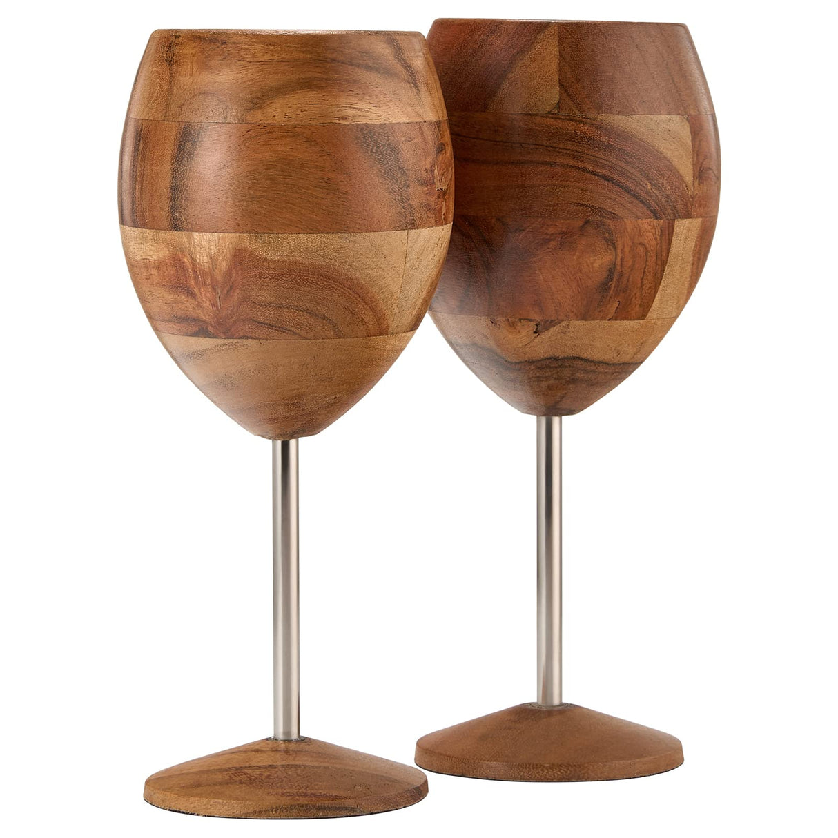 Designer Dark Acacia Wooden WUD Wine Glasses - Set of 2 - Wooden Wine Goblets Rustic Unique Cocktail, Champagne, Martini Natural Wood Glassware, Farmhouse Cup - Toasting Gifts For Him 12 oz GUTE