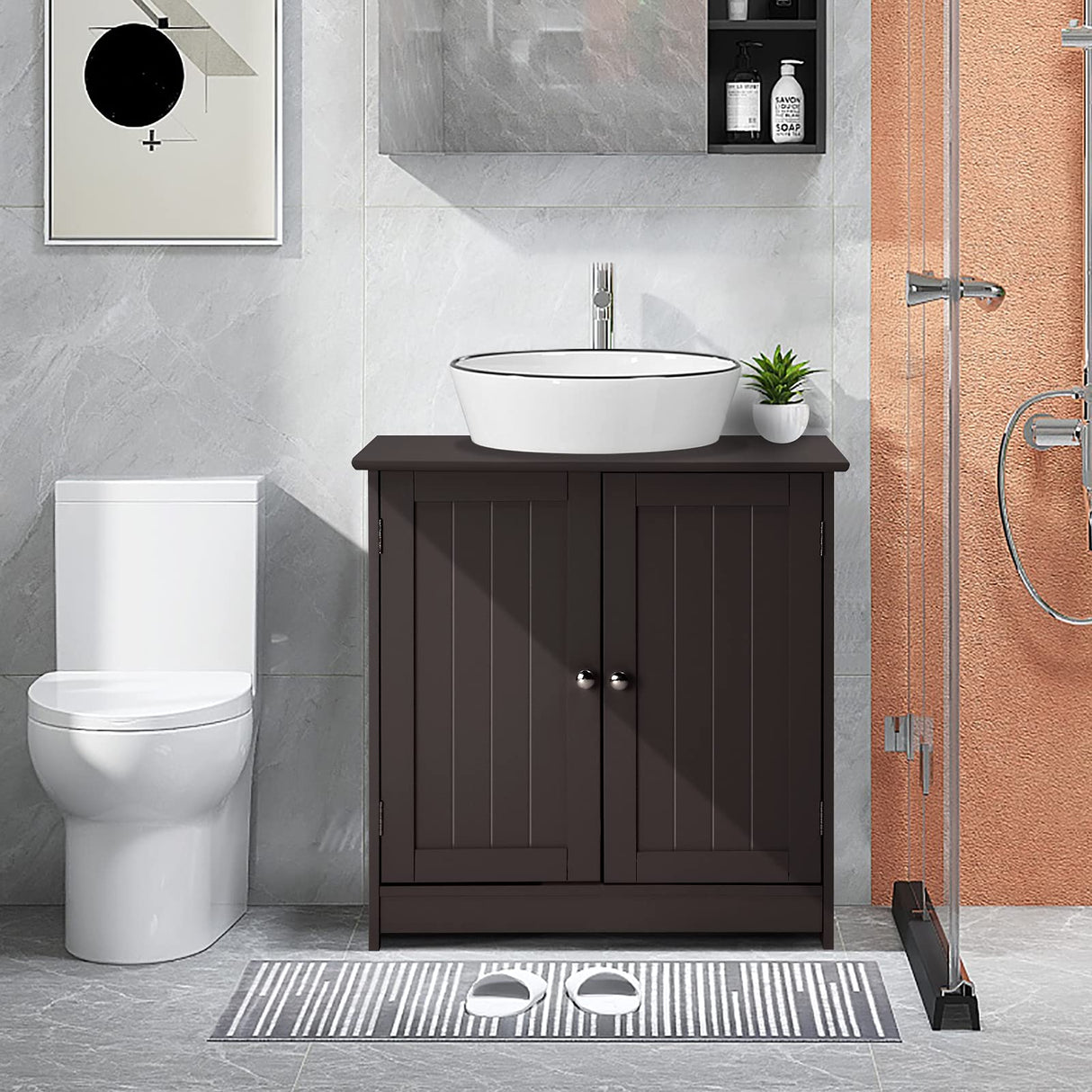 Bonnlo Pedestal Under Sink Storage Bathroom Vanity with 2 Doors Traditional Bathroom Cabinet Space Saver Organizer 23 5/8" x 11 7/16" x 23 5/8" (L x W x H) (Espresso) Bonnlo