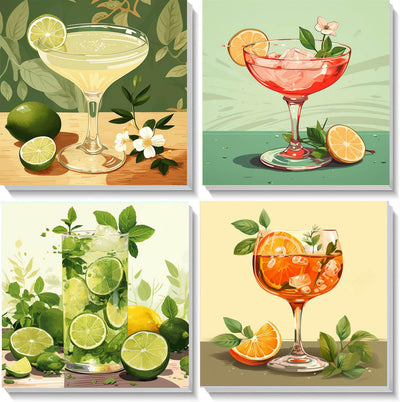 FOXKISS 4 Pack Paint by Numbers Kit for Adults Kids, Easy Framed Adults Paint by Numbers Kits, DIY Cocktail Acrylic Oil Painting Number Kits for Home Wall Decor (8 x 8 Inch)