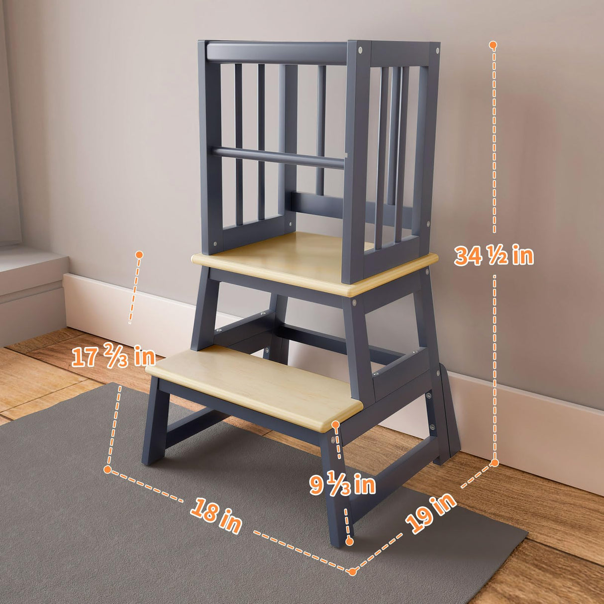 Kids Kitchen Step Stool, Toddler Montessori Learning Standing Tower, Ideal Toddler Kitchen Stool Helper for Bathroom Sink or Kitchen Counter - 2025 Design with 3 Exclusive Upgrades - Gray Mangohood